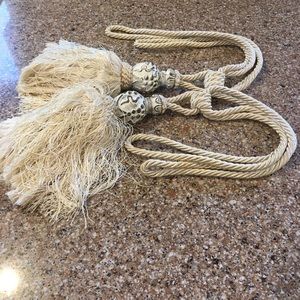 Off white tassel curtain tie back with metal ball